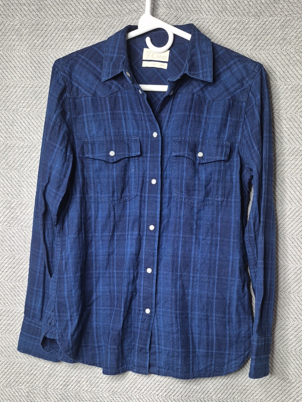 EUC J.Crew Slim Fit Plaid Snap Front Button Down Shirt Double Pocket Women's 4